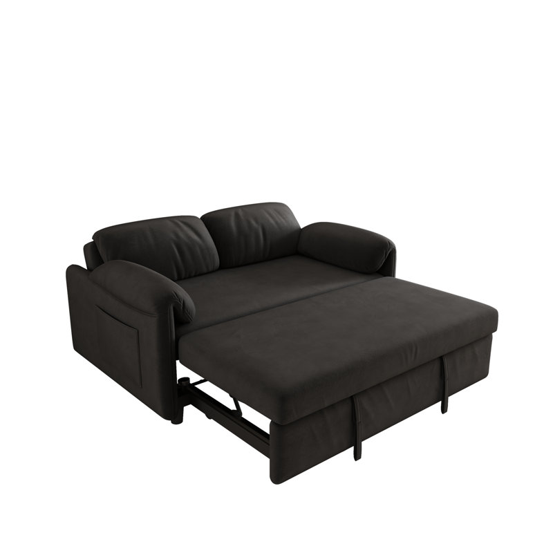 Zhelyo 54'' Pillow Top Arm Upholstered Sofa Bed, Black Velvet