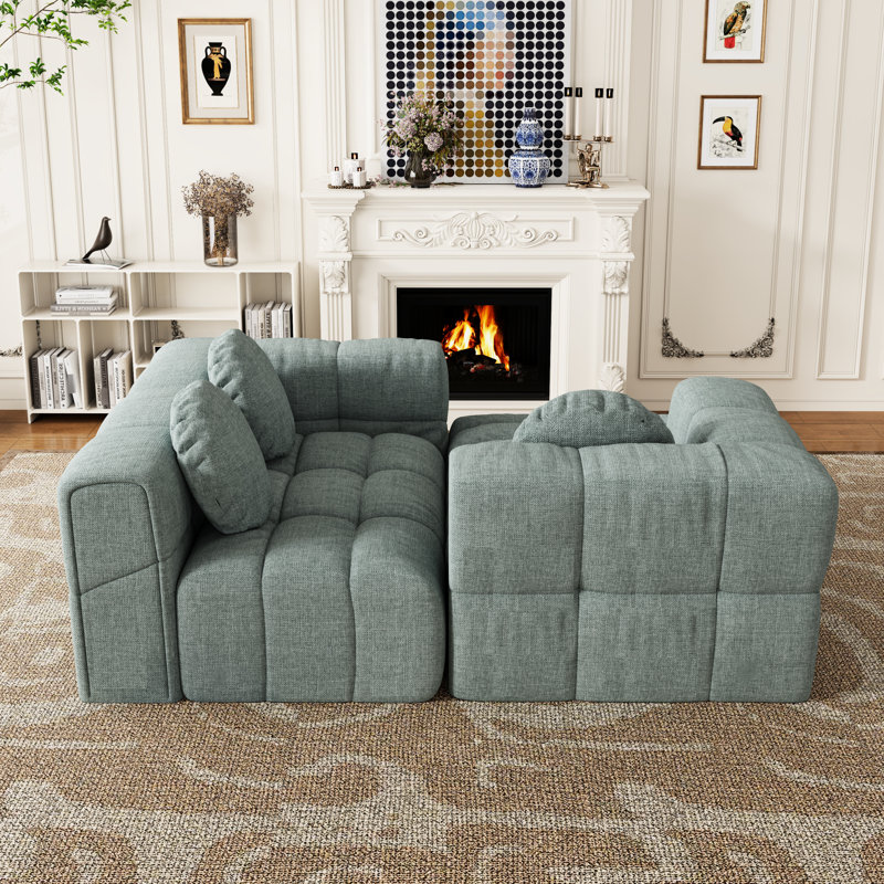 Canapé modulaire modulaire en chenille moderne, gris L 103 po, 3 coussins, Bleu gris, H 26,68 po x l 65,16 po x P 102,58 po