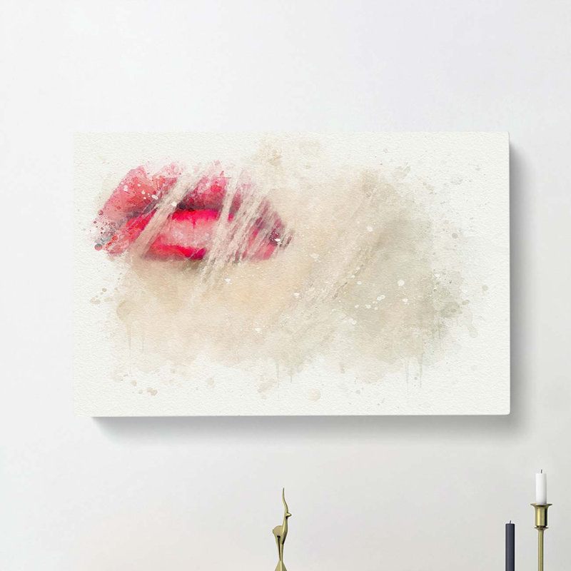 Pink Lips In Abstract - Wrapped Canvas, 40cm H x 60cm W x 3cm D
