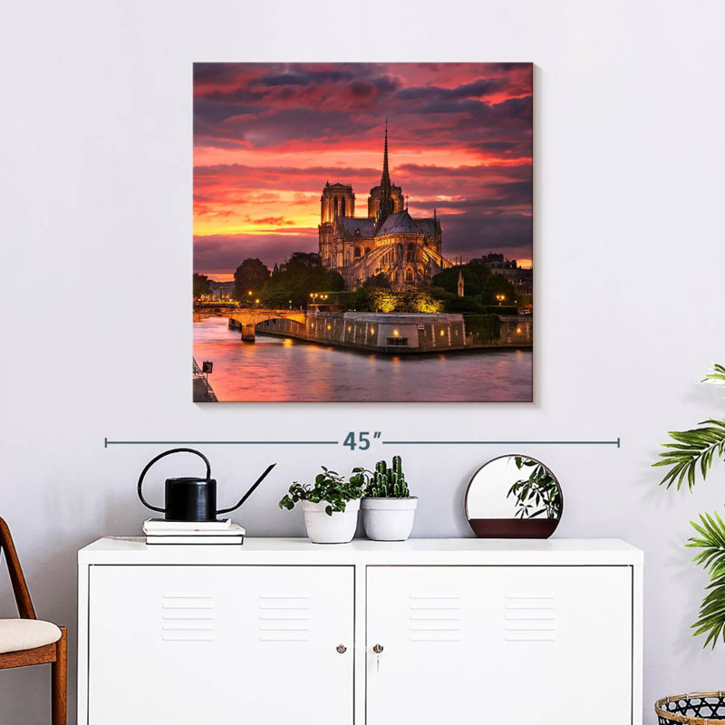 Nicci Notre Dame Cathedral Sunset Sky, 30" H x 30" W