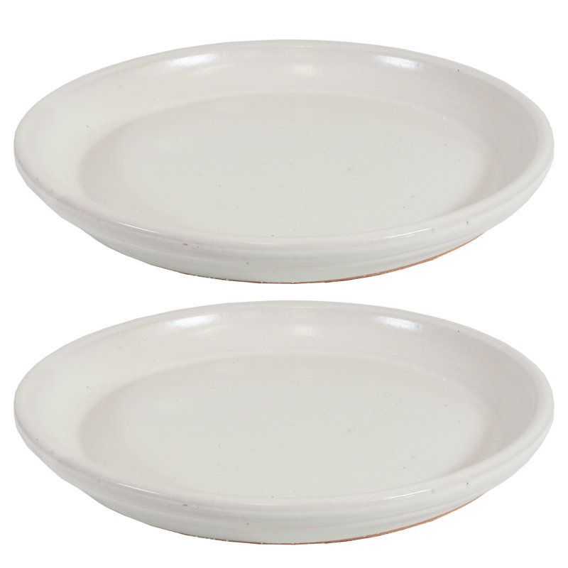 Ensemble de 2 pots à fleurs ronds en céramique émaillée - convient aux jardinières 7 "- perle, Perle