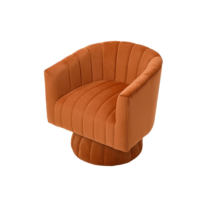 Upholstered Swivel Barrel Chair, Orange Velvet