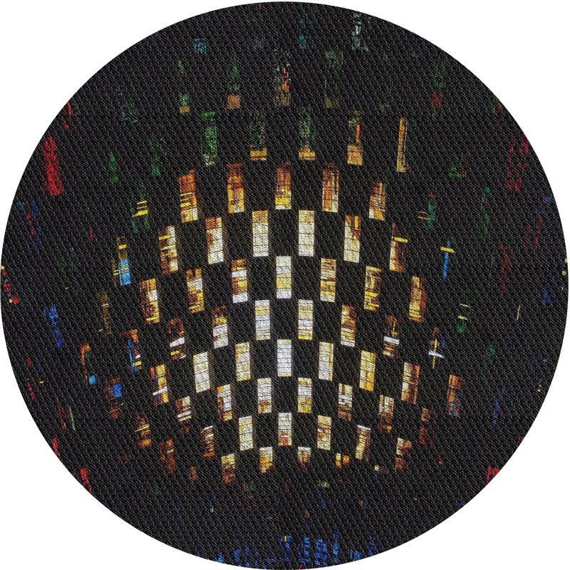 Tapis noir à motif géométrique Kaine, Rond 7 pi