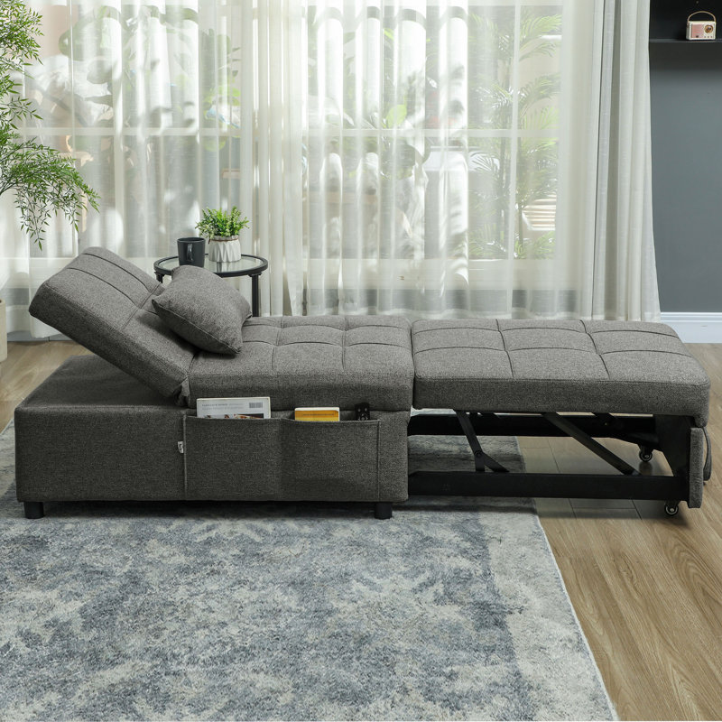 Single 72cm Upholstered Clic Clac Sofa, Charcoal Grey