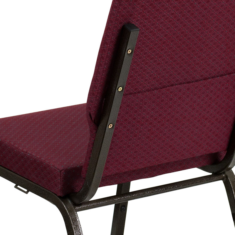 Burgundy Patterned High-Back Stackable Chair with Gold Metal Frame