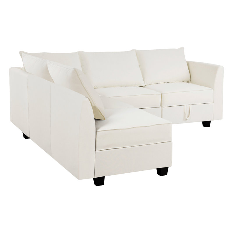 Drashti Convertible Modular Sectional Linen Sofa for Living Room, Apartment, Office, White