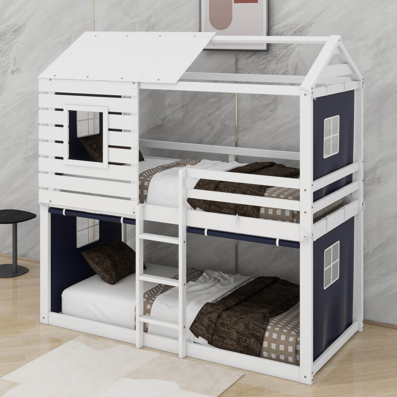 Lit simple superposé en bois avec tente