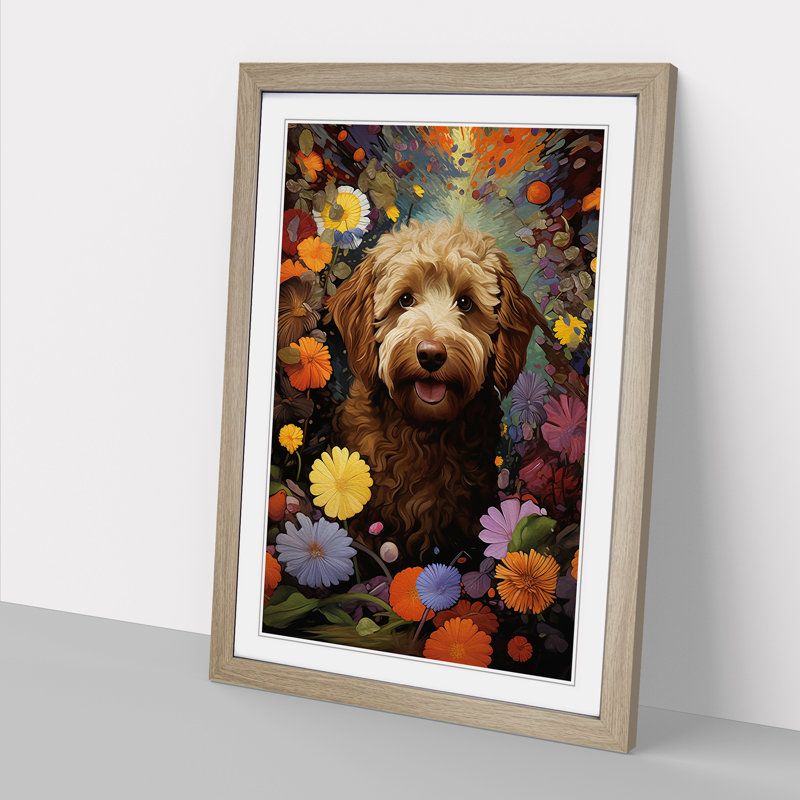 Labradoodle Dadaism 1 Piece Single Picture Frame Wall Art, 46cm H x 34cm W x 2cm D, Oak Framed