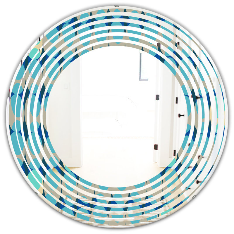 Coastal Frameless Wall Mirror, 23.6" H x 23.6" W, Wave Abstract Design XV