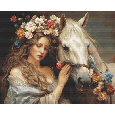 Trousse de broderie au point de croix compté « Le Cheval de la Fée des Fleurs » de Luca-S B620L