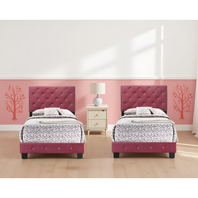 Ensemble de 2 lits simples en velours cerise Modena