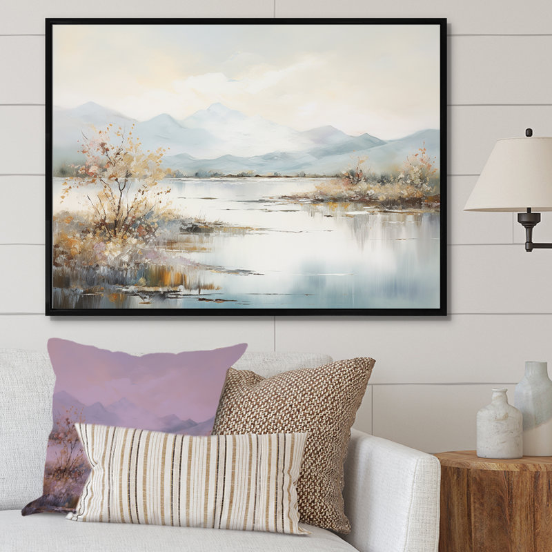 Mountain Pond Stillness Scenery - Lake, impressions sur toile, Cadre flottant noir, H 16 po x l 32 po
