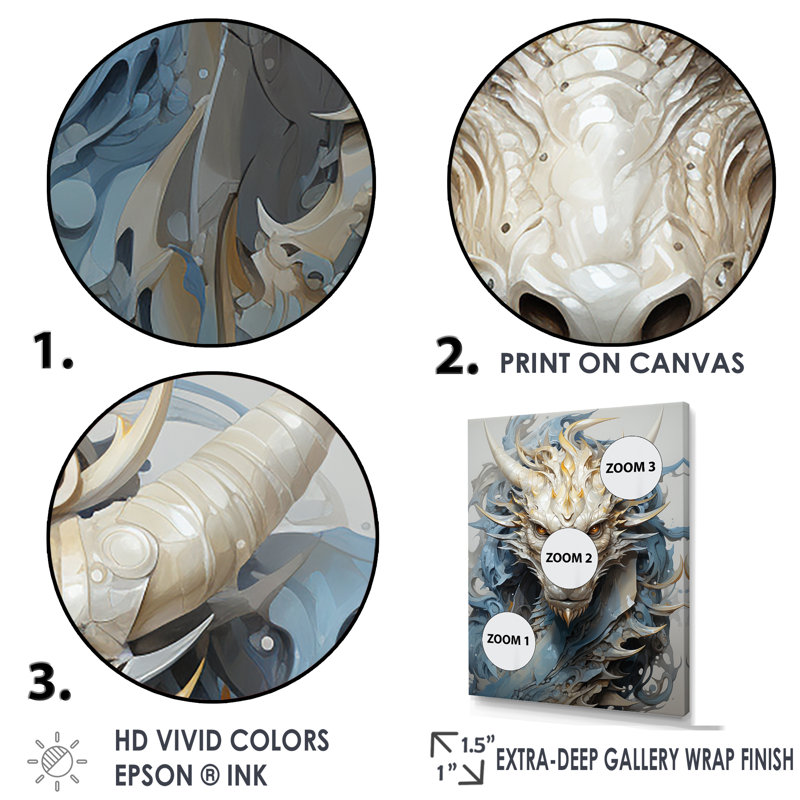 «Epic Blue and Gray Dragon Odyssey III», reproduction sur toile, H 44 po x l 34 po x P 1,5 po, Cadre simple argenté