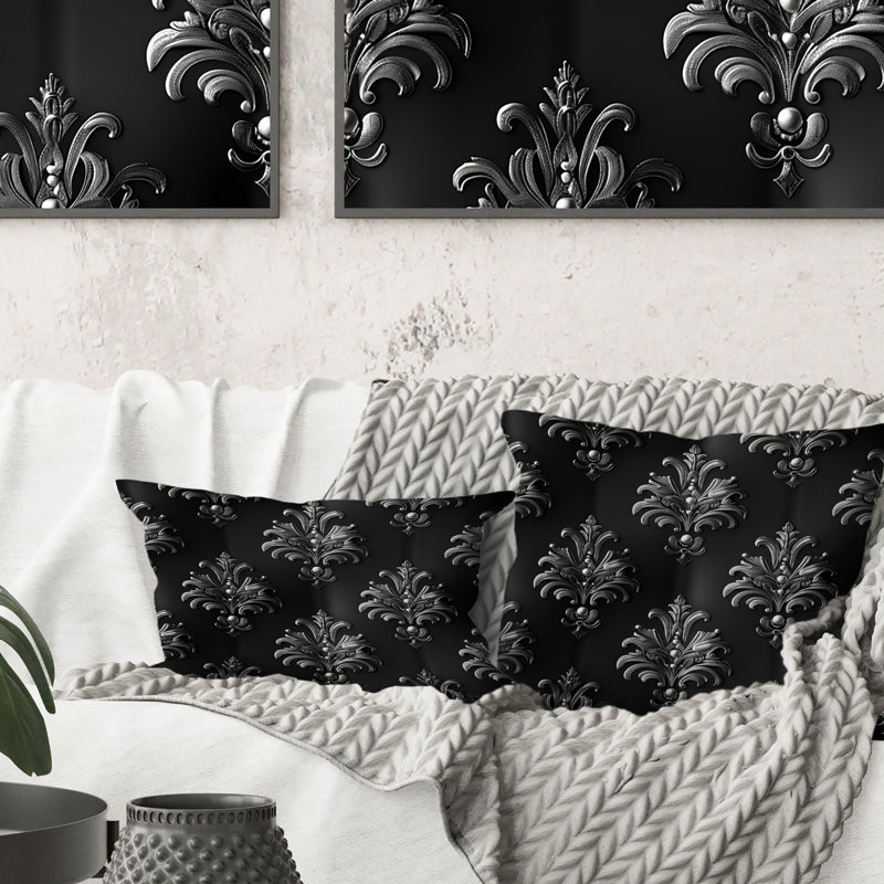 Imprimé damassé noir et argenté III - Coussin lombaire traditionnel