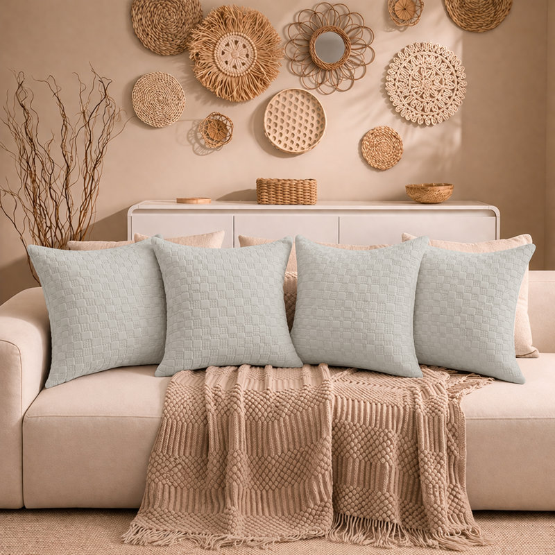 Aspire Homeware Embossed Square Velvet Cushion Covers, Pack of 4, BEIGE