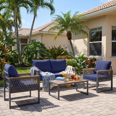 Canapé de patio droit pour 4 personnes avec coussin résistant aux intempéries