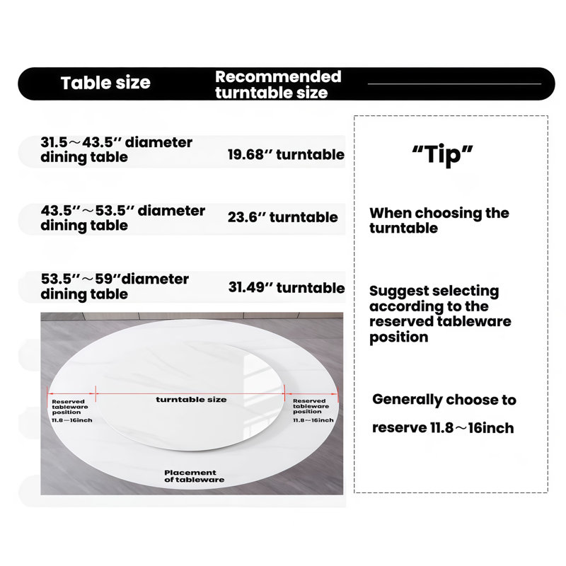 A turntable, 0.47" H x 23.5" L x 23.5" W, White/Brown