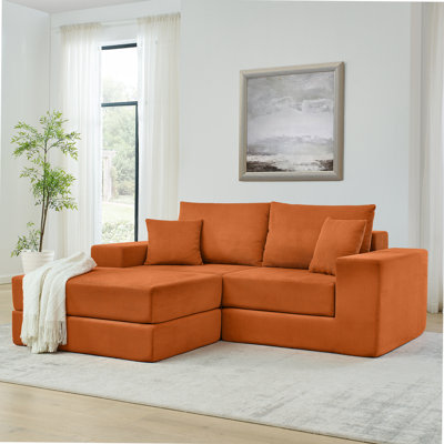 Canapé modulaire modulaire en nuage, canapé rembourré en forme de L moderne avec repose-pieds amovible, canapé-lit à siège profond avec coussins décoratifs pour salon, appartement, petit espace, orange
