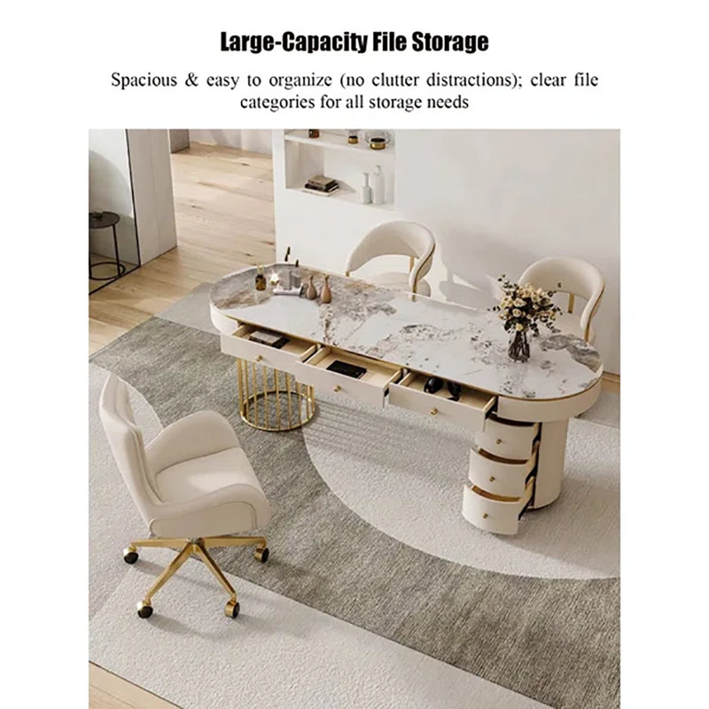 Bureau de luxe en pierre frittée Italian Light, H 29,53 po x l 70,87 po x P 27,56 po