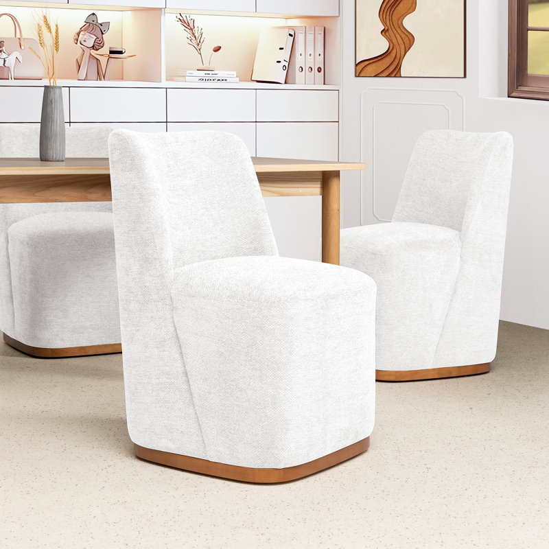 Chaises de salle à manger rembourrées à roulettes Markwart (ensemble de 2), Blanc