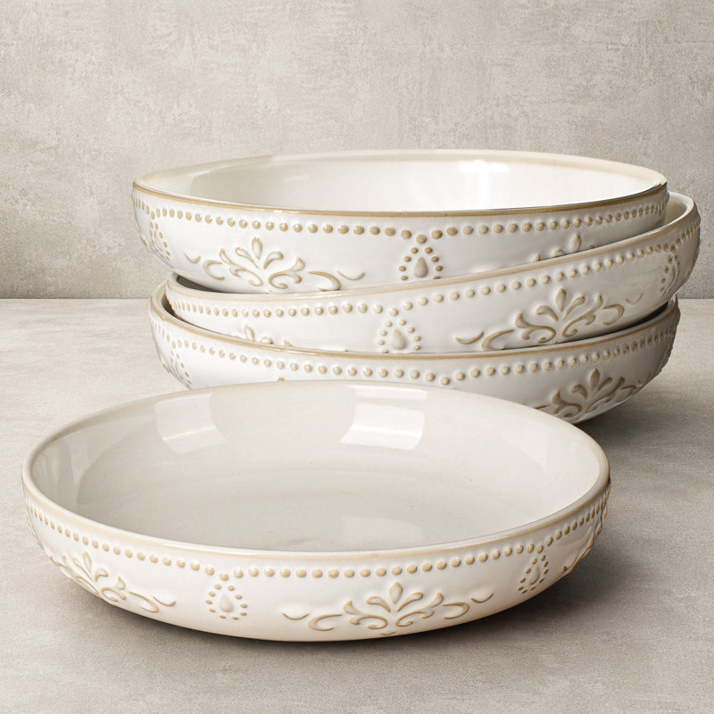 Ensemble de 4 bols à pâtes 4 pièces 50 oz, émail réactif au four en céramique de qualité alimentaire, micro-ondes, lave-vaisselle, congélateur, cadeau de mariage et des Fêtes (motif damassé)