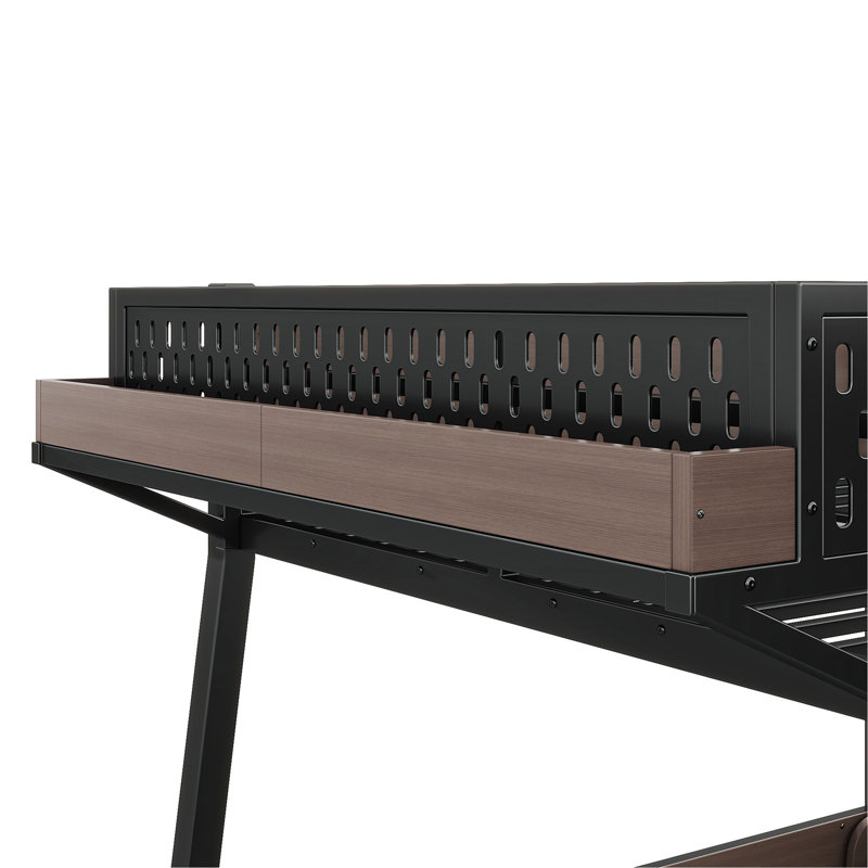 Lit superposé double avec tablettes de rangement, structure de lit superposé en métal avec lumière DEL et ports USB pour enfants, adolescents. Noir