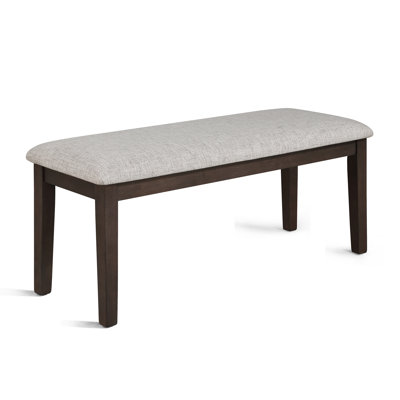 Wogy Dining Bench, Off White Fabric, Brown Wood Legs, 46 Inch