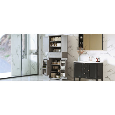 Armoire de rangement de salle de bain grise, intérieur spacieux et conception basculante avec tablettes réglables efficaces