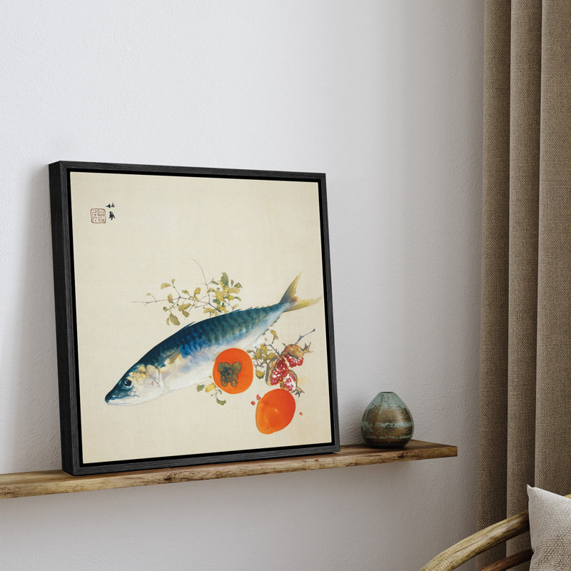 Œuvre japonaise, persimmon, art japonais, H 24 po x l 24 po x P 1,5 po, Cadre flottant noir