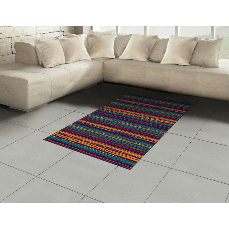 Tapis décoratif rayé en fibre de polyester à haute densité, Rectangle— 4 pi x 5 pi 8 po
