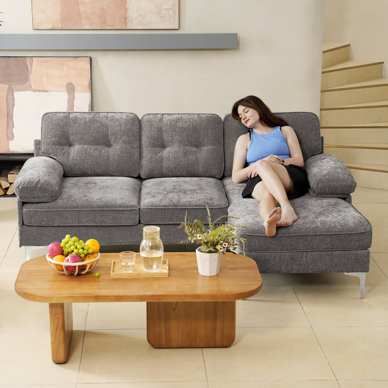 Canapé-lit modulaire convertible, canapé-lit en L de 83 po avec méridienne convertible, Gris chenille, gris