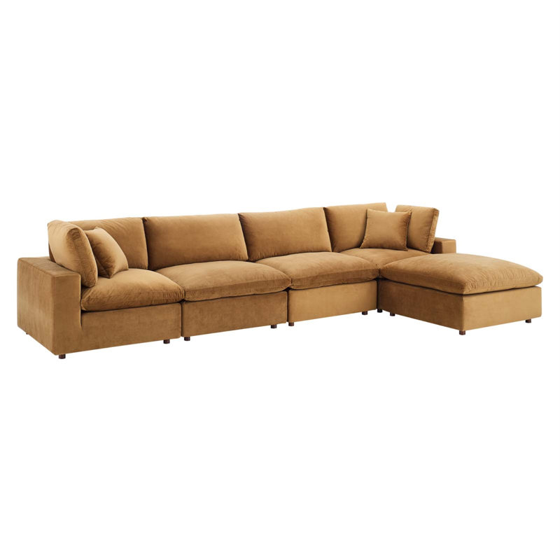 Canapé modulaire en velours 5 pièces Modway Commix, Cognac