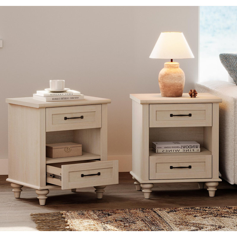 Ensemble de 2 tables de chevet avec 2 tiroirs et tablette ouverte Agathy, Beige