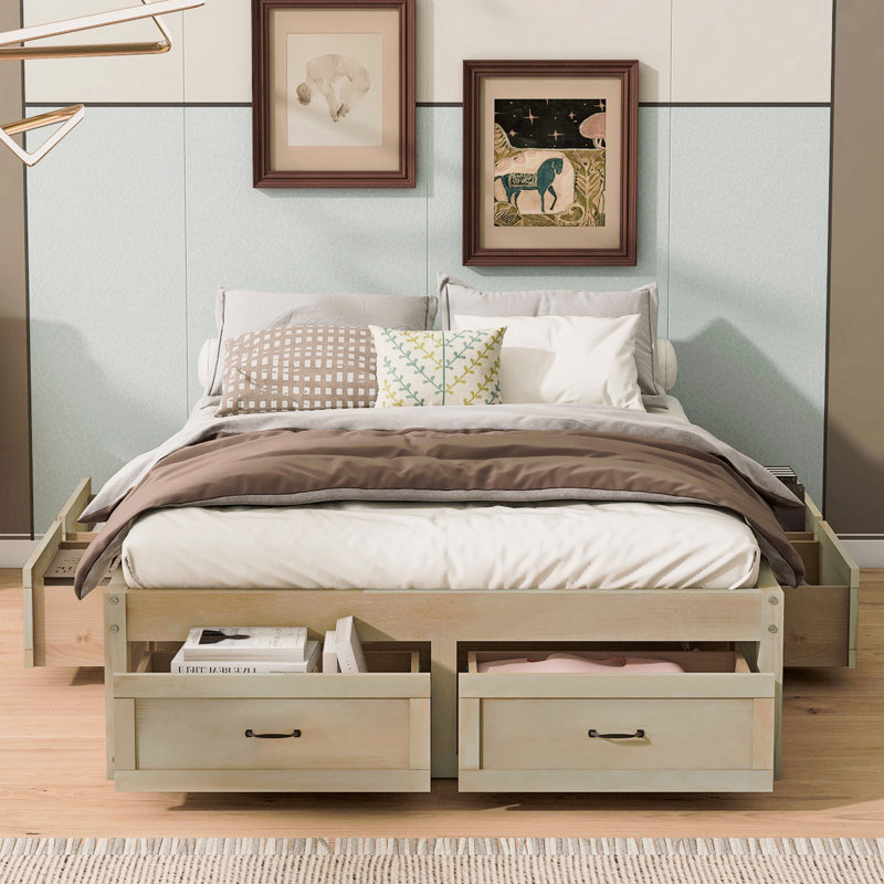 Full Size Platform Bed, With 6 Storage Drawers, Full, Brown