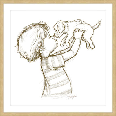 «Boy Loves Puppy» par Phyllis Harris, reproduction encadrée