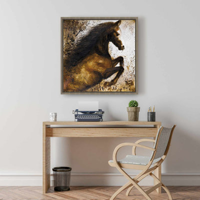 Cheval se ruant sur toile - art encadré brun pour la décoration intérieure