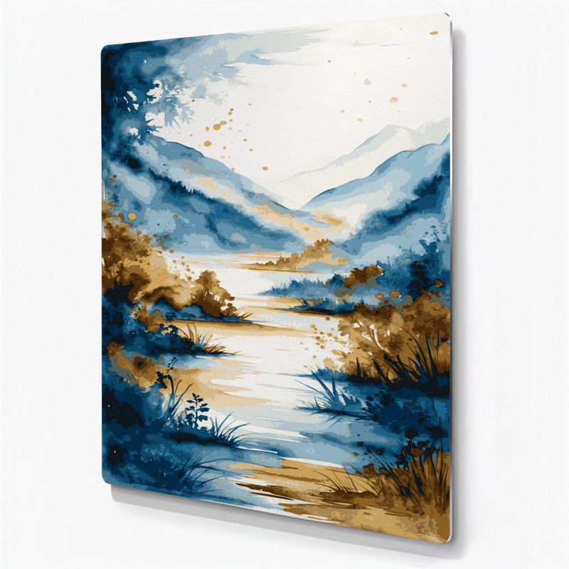Aquarelle, paysage, 4, art mural en métal beige, H 20 po x l 16 po