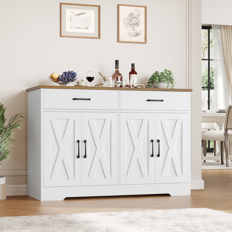 Buffet 4 portes avec tiroirs Daryosh, Blanc / Brun