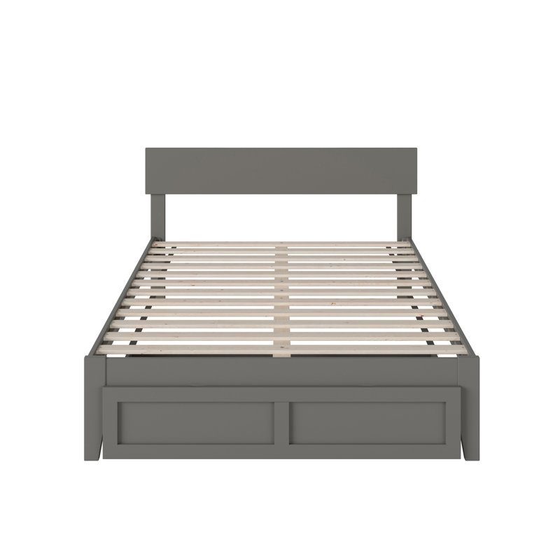 Lit plateforme avec rangement en bois massif Farrah, Gris, Double