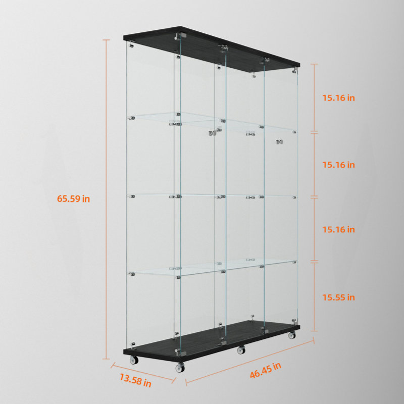 Tempered Glass Display Cabinet, Wine Cabinet,Storage Cabinet,File Cabinet,With Bluetooth LED Light Strip,Lock On The Door,Equipped With Cast,Easy To Move,For Living Room, Bedroom,Hallway,Office