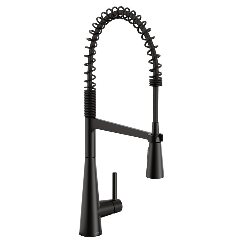 Robinet de cuisine MOEN Sleek High Spring avec douchette extractible avec bec pivotant à 360 degrés et Power Boost en noir mat