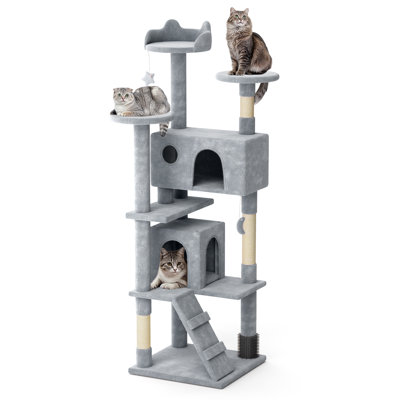 Draxton 77" Cat Tree & Kittens Play House with 3 Top Cat Perch 2 Cubby Cat Tree for Kittens