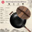 Wok en fonte 12,6 "fait à la main - couvercle et poignée en bois, poêle à fond plat pour tous les poêles-101703893