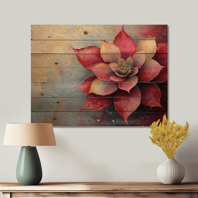 Abstrait Echeveria succulent - Art mural en bois succulent - sur bois de pin naturel, H 30 po x l 40 po x P 0,78 po