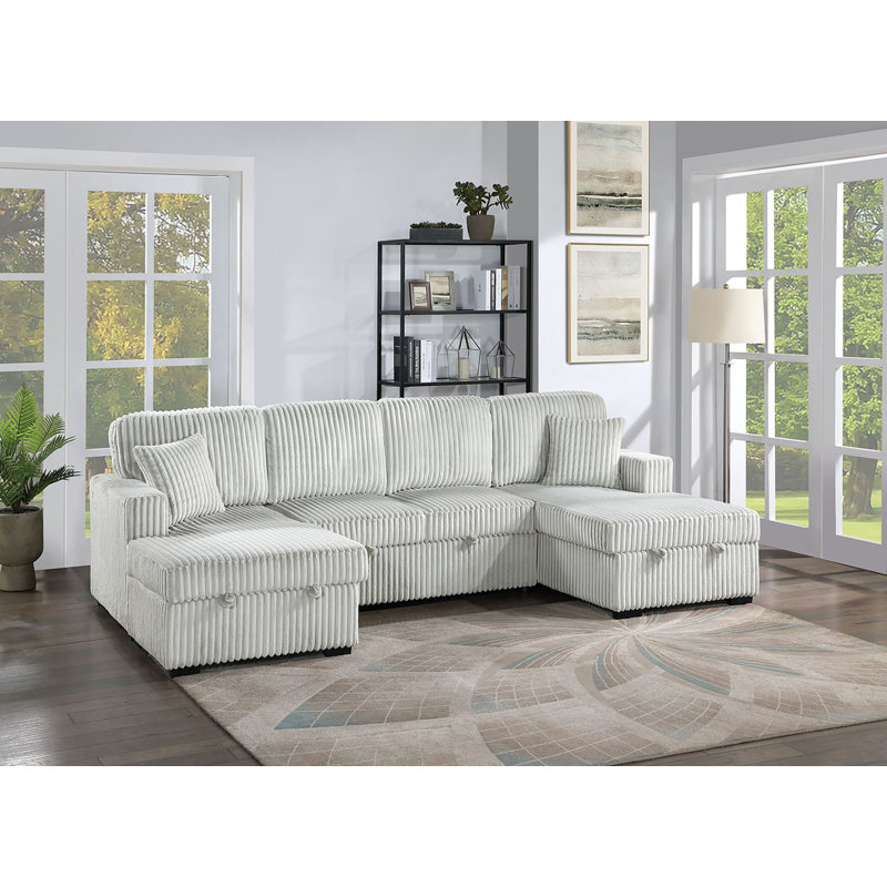 Canapé modulaire 3 pièces convertible, Velours cendré cendré