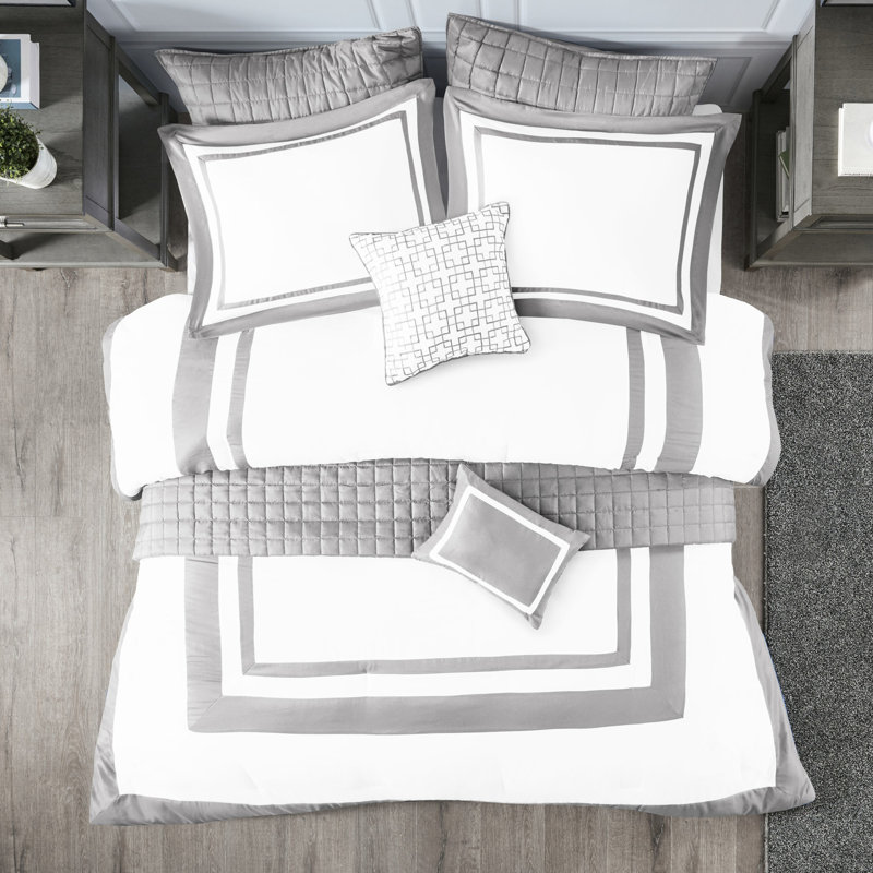 Édredon et courtepointe gris / double - taies décoratives luxueuses et douillettes incluses