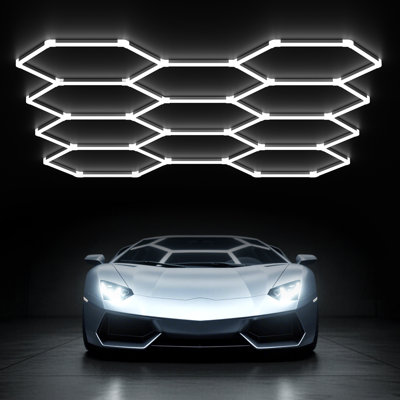 Modern Hexagon LED Ceiling Light with 11 Girds, DIY Honeycomb Design for Garage, Studio, Gym or Game Room