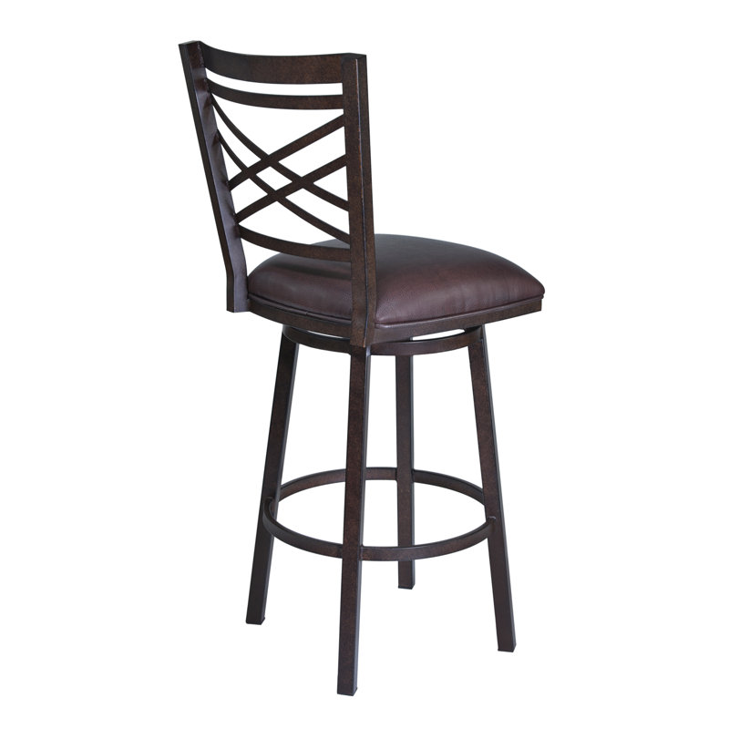 Akintunde Swivel Counter or Bar Height Armless Bar Stool in Auburn Bay with Brown Pu Upholstery, Bar Stool (30" Seat Height)