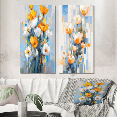 «Blue and Yellow Tulip Strip Expression» - ensemble de 2 reproductions d'art en métal