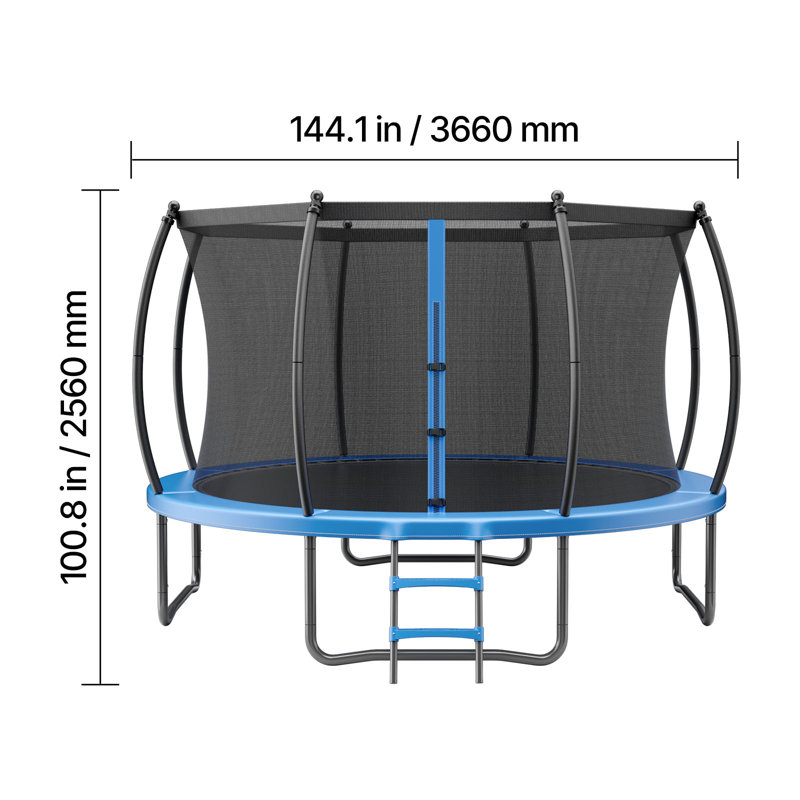 Trampoline d'extérieur, trampoline récréatif de 12 pi, trampolines homologuées ASTM avec filet d'enclos et coussin épaissi, capacité de poids maximale de 400 lb, trampolines antirouille pour enfants et adultes
